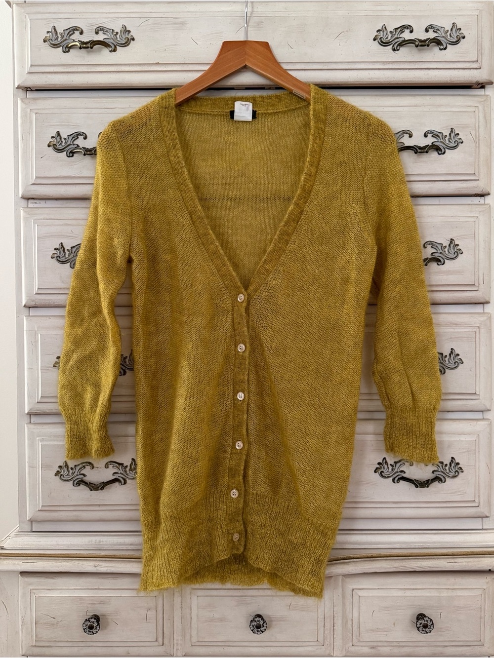 J. Crew Mustard Yellow Mohair Wool Cardigan
